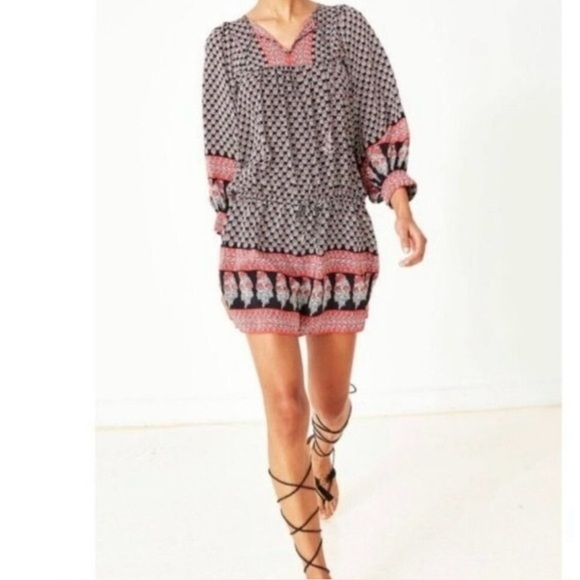 Ulla Johnson Black/orange Bazaar Silk Dress in Light Indian Floral 8/M - Picture 3 of 11